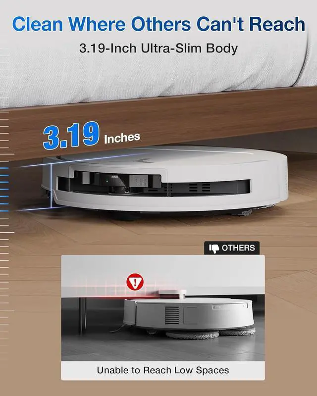 Alt view image 4 of 7 - ECOVACS DEEBOT T50 PRO Omni Robot Vacuum and Mop, 3.19 Ultra-Slim, 15,000Pa Suction, ZeroTangle 2.0, TruEdge Edge Cleaning, AIVI 3D Obstacle Avoidance, Auto Mop Wash & Dry, Self-Emptying,White