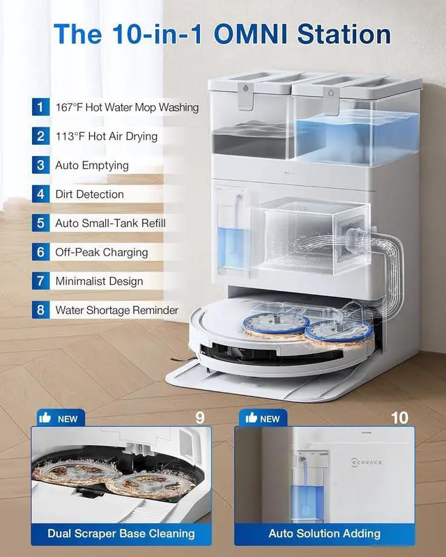 Alt view image 2 of 7 - ECOVACS DEEBOT T50 PRO Omni Robot Vacuum and Mop, 3.19 Ultra-Slim, 15,000Pa Suction, ZeroTangle 2.0, TruEdge Edge Cleaning, AIVI 3D Obstacle Avoidance, Auto Mop Wash & Dry, Self-Emptying,White