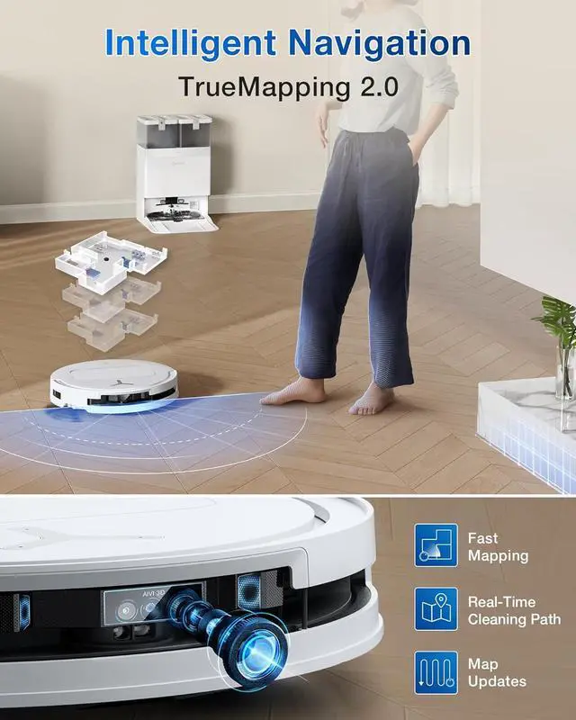 Alt view image 6 of 7 - ECOVACS DEEBOT T50 PRO Omni Robot Vacuum and Mop, 3.19 Ultra-Slim, 15,000Pa Suction, ZeroTangle 2.0, TruEdge Edge Cleaning, AIVI 3D Obstacle Avoidance, Auto Mop Wash & Dry, Self-Emptying,White