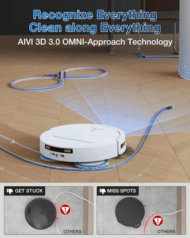 Alt view image 5 of 7 - ECOVACS DEEBOT T50 PRO Omni Robot Vacuum and Mop, 3.19 Ultra-Slim, 15,000Pa Suction, ZeroTangle 2.0, TruEdge Edge Cleaning, AIVI 3D Obstacle Avoidance, Auto Mop Wash & Dry, Self-Emptying,White