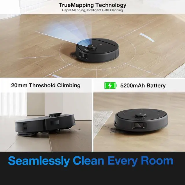 Alt view image 6 of 7 - ECOVACS DEEBOT N20e Plus Robot Vacuum and Mop, 10000Pa Strong Suction, Self-Emptying Bagless Base, Tangle-Free Roller for Pet Hair, Smart Mapping, 300 Min Runtime, Alexa Compatible