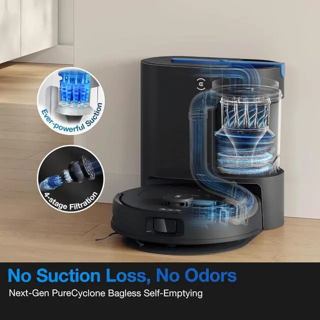 Alt view image 2 of 7 - ECOVACS DEEBOT N20e Plus Robot Vacuum and Mop, 10000Pa Strong Suction, Self-Emptying Bagless Base, Tangle-Free Roller for Pet Hair, Smart Mapping, 300 Min Runtime, Alexa Compatible