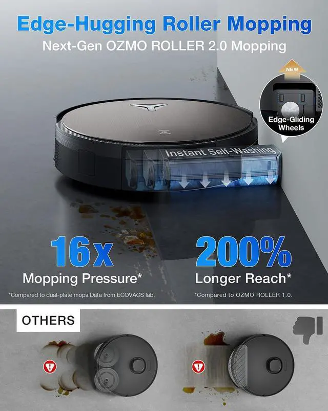 Alt view image 2 of 7 - ECOVACS DEEBOT X11 OmniCyclone Robot Vacuum and Mop, PowerBoost Charging, OZMO Roller 2.0 Instant Self-Washing Mop, 19,500Pa Blast Suction, Bagless OmniCyclone Station, AIVI 3D Smart Navigation