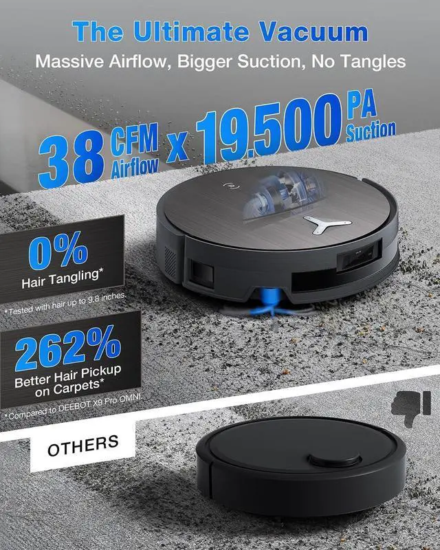 Alt view image 5 of 7 - ECOVACS DEEBOT X11 OmniCyclone Robot Vacuum and Mop, PowerBoost Charging, OZMO Roller 2.0 Instant Self-Washing Mop, 19,500Pa Blast Suction, Bagless OmniCyclone Station, AIVI 3D Smart Navigation