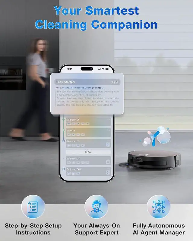 Alt view image 7 of 7 - ECOVACS DEEBOT X11 OmniCyclone Robot Vacuum and Mop, PowerBoost Charging, OZMO Roller 2.0 Instant Self-Washing Mop, 19,500Pa Blast Suction, Bagless OmniCyclone Station, AIVI 3D Smart Navigation