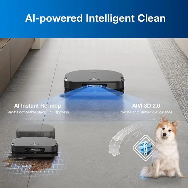 Alt view image 3 of 6 - ECOVACS DEEBOT X8 PRO OMNI Robot Vacuum and Mop, 18000Pa, OZMO ROLLER Instant Self-Washing Mopping, 167 Hot Water Mop Washing, Auto Cleaning Solution Adding, Hot Air-Drying, Self-Emptying, Black