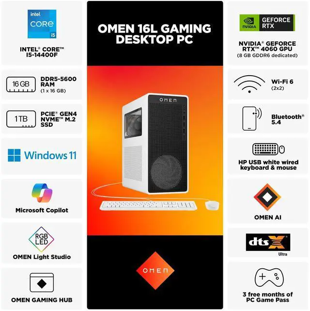 Alt view image 5 of 6 - HP OMEN 16L Gaming Desktop PC Intel Core i5 16GB RAM 1TB SSD RTX4060 Windows 11 Home