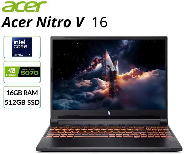 Main image of Acer Nitro V 16" Gaming Laptop WUXGA NVIDIA RTX 5070 16GB 512GB SSD Core Ultra 7