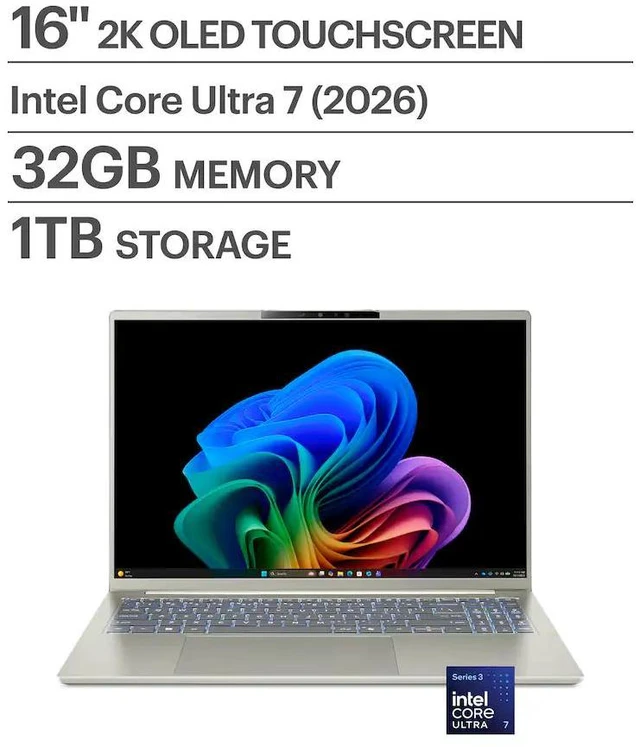 Alt view image 3 of 5 - Acer - Swift Go 16 AI - Copilot+ PC - 16" OLED WQXGA Touch Laptop - Intel Core Ultra 7 355 2026 - 32GB Memory 1TB Storage - Vapor Silver