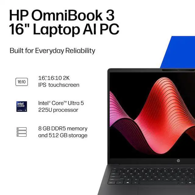 Alt view image 3 of 5 - HP - OmniBook 3 16" 2K Touchscreen Laptop - Intel Core Ultra 5 (2025) - 8GB Memory - 512GB SSD - Mica Silver