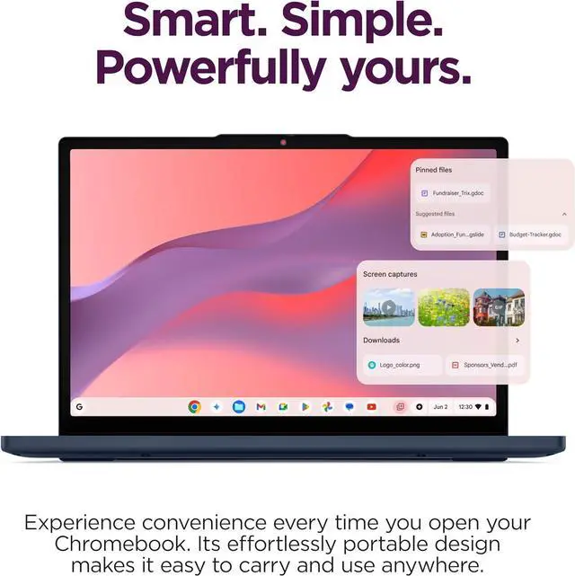 Alt view image 3 of 6 - Lenovo Chromebook m 14" - Everyday Laptop - Google Gemini - MediaTek Kompanio 540 CPU - 14" WUXGA IPS Display - 8GB RAM - 64GB UFS Storage - Integrated Arm Mali-G57 MC2 GPU - Cosmic Blue
