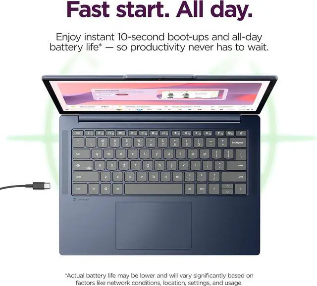 Alt view image 6 of 6 - Lenovo Chromebook m 14" - Everyday Laptop - Google Gemini - MediaTek Kompanio 540 CPU - 14" WUXGA IPS Display - 8GB RAM - 64GB UFS Storage - Integrated Arm Mali-G57 MC2 GPU - Cosmic Blue