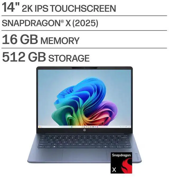 Main image of HP - OmniBook 3 - 14" 2K Touchscreen Laptop - Snapdragon X - 16GB Memory - 512GB SSD - Copilot+ PC - Starlit Blue