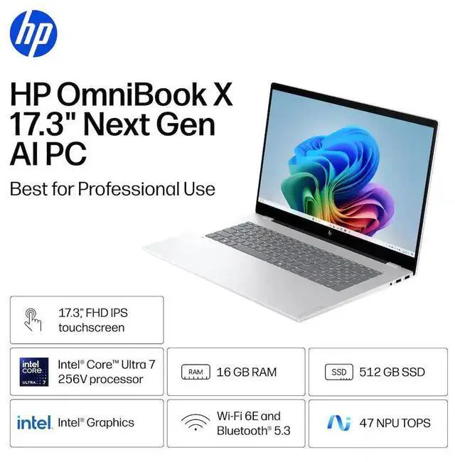 Alt view image 2 of 6 - HP - OmniBook X 17.3" Full HD Touchscreen Laptop - Intel Core Ultra 7 16GB Memory - 512GB SSD - Copilot+ PC - Glacier Silver