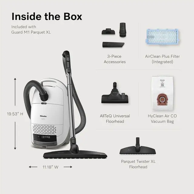 Alt view image 2 of 5 - Miele Guard M1 Parquet XL Hard Floor Bagged Canister Vacuum Cleaner with High Suction Power, Designed for Special Care of Hard Floors and Low-Pile Carpet, in Brilliant White