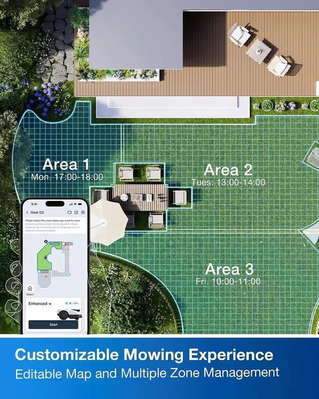 Alt view image 3 of 6 - ECOVACS Goat O1000 RTK Robot Lawn Mower, Perimeter Wire Free Vision Robotic Lawnmower for 1/4 Acres Lawn, Automated Mapping, APP Control, 3D Obstacle Avoidance, Zero-Edge Cutting
