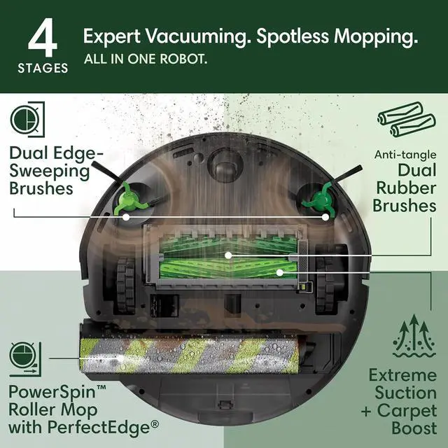 Alt view image 3 of 4 - iRobot Roomba 705X Robot Vacuum & Mop Combo, 175x More Suction, Extending Self-Cleaning Roller Mop, Multifunction Dock, 75 Day Self-Emptying, Hot Wash/Dry, AI Obstacle Avoidance, Ideal for Pet Hair
