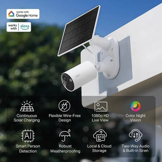 Alt view image 7 of 7 - Tapo SolarCam 1080p Outdoor Wireless Security Camera, Battery Power with Solar, Person Detection, Subscription-Free Local Storage/Optional Cloud, Works with Alexa & Google Assistant, C402 KIT(3-Pack)