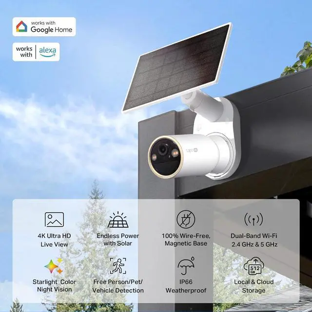 Alt view image 4 of 7 - Tapo MagCam 4K Outdoor Wireless Security Camera Battery Power with Solar Charging, Magnetic Mount, Person/Vehicle Detection, Subscription-Free Local or Optional Cloud, Works with Alexa, C460 KIT