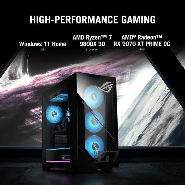 Alt view image 3 of 5 - ASUS ROG GM700 (2025) Gaming Desktop PC, AMD Ryzen 7 9800X3D Processor, AMD® Radeon RX 9070 XT Prime OC, 2TB M.2 NVMe PCIe® 4 SSD, 32GB DDR5 RAM, Windows 11 Home, GM700TZ-MS777