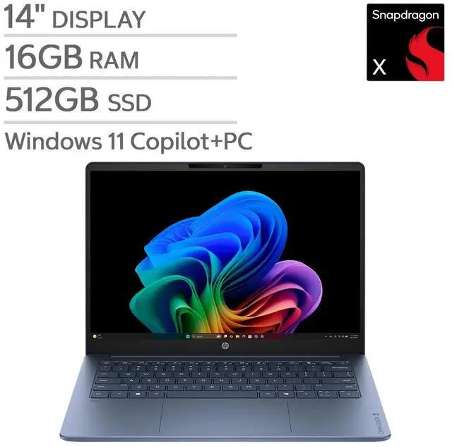 Main image of HP OmniBook 3 14" Next Gen AI Laptop - Qualcomm Snapdragon X - Copilot+ PC - 2K OLED (1920 x 1200) - 16GB Memory - 512GB SSD - Windows 11 Home