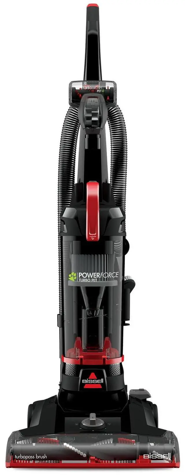 Main image of BISSELL PowerForce Helix Turbo Pet, Bagless, Upright Vacuum, Pet Friendly, Specialized Pet TurboBrush Tool, Wide Cleaning Path, Easy Empty Large Capacity Dirt tank, 3332, Black & Red
