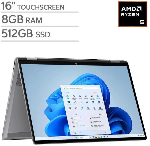 Main image of HP OmniBook X Flip 16" 2in1 Laptop - AMD Ryzen 5 220 - 2K (1920 x 1200) Touchscreen - 8GB Memory - 512GB SSD - Windows 11 Home