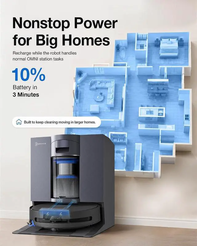 Alt view image 5 of 5 - ECOVACS DEEBOT X11S OMNICYCLONE Robot Vacuum & Mop, 30000Pa, TrueEdge Roller Mopping, Bagless Station for effortless Cleaning, 3-Min Fast Charging for Large House, ZeroTangle, AI Avoidance, YIKO Agent