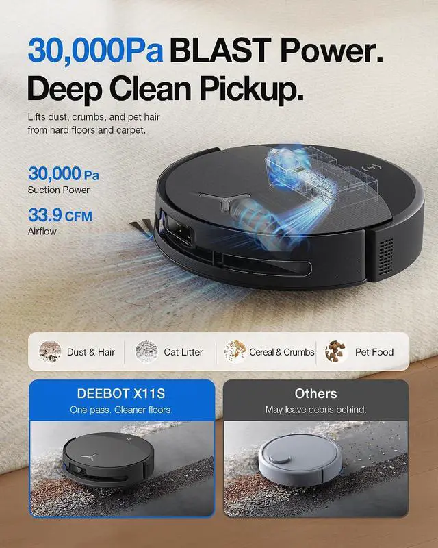 Alt view image 2 of 5 - ECOVACS DEEBOT X11S PRO Omni Robot Vacuum and Mop, 30000Pa, TrueEdge Roller Mopping, Omni Station for Effortless Cleaning, 3-Min Fast Charging for Large House, ZeroTangle, AI Avoidance, YIKO Agent