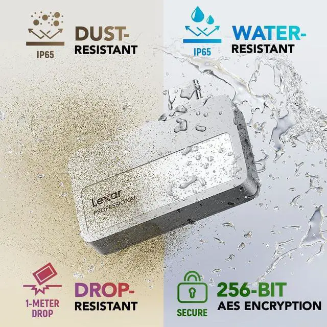 Alt view image 4 of 6 - Lexar 2TB Professional Go Portable SSD, Supports Apple 4K 60fps ProRes, Up to 1050MB/s, USB 3.2 Gen 2, Rugged, IP65, Ultracompact, Compatible w/iPhone 15/16 (Not 17), External SSD (LSL400X002T-RNSNU)