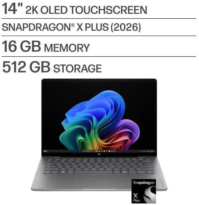 Alt view image 2 of 6 - HP - OmniBook X - 14" 2K OLED Touchscreen Laptop - Snapdragon X Plus (2025) - 16GB Memory - 512GB SSD - Copilot+ PC - Meteor Silver