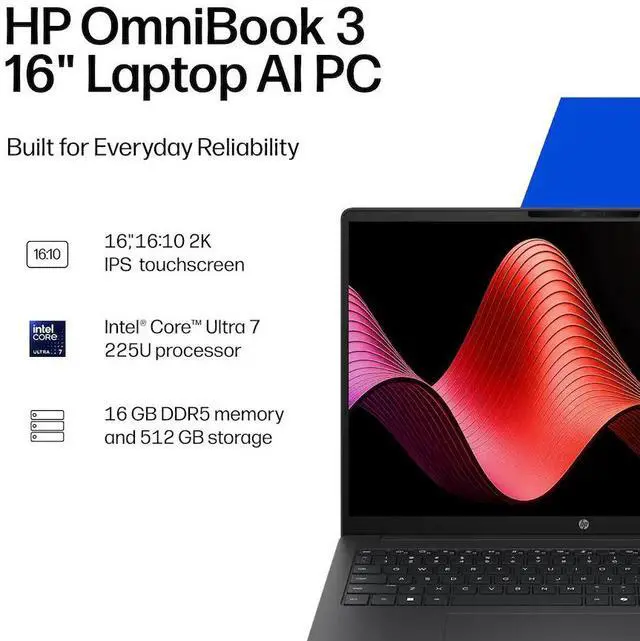 Alt view image 3 of 5 - HP - OmniBook 3 16" 2K Touchscreen Laptop - Intel Core Ultra 7 (2025) - 16GB Memory - 512GB SSD - Mica Silver