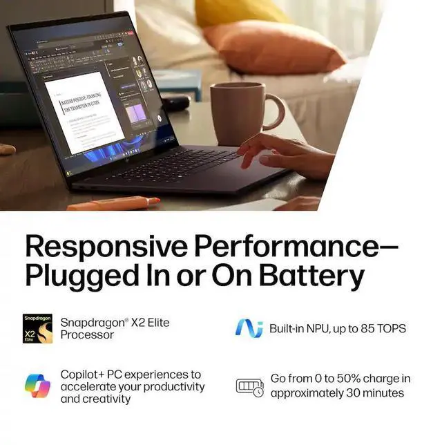 Alt view image 4 of 5 - HP - OmniBook X 16" 2K OLED Touchscreen Laptop - Snapdragon X2 Elite - 24GB Memory - 512GB SSD - Copilot+ PC - Deep Espresso