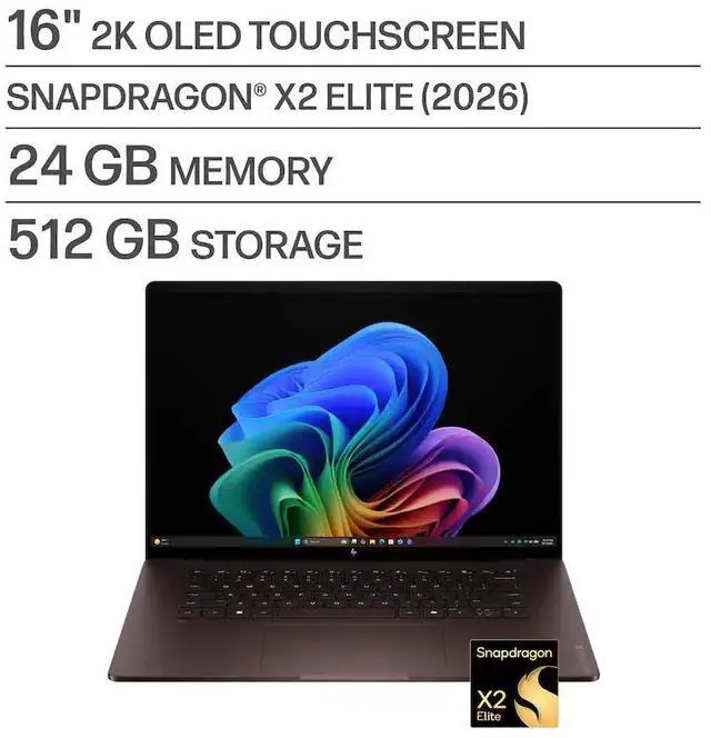 Alt view image 2 of 5 - HP - OmniBook X 16" 2K OLED Touchscreen Laptop - Snapdragon X2 Elite - 24GB Memory - 512GB SSD - Copilot+ PC - Deep Espresso