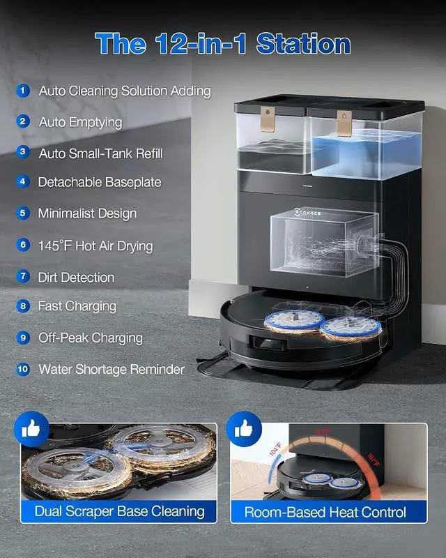 Alt view image 4 of 5 - ECOVACS DEEBOT T50 MAX PRO Omni Robot Vacuum and Mop, 18,500Pa Suction, 18mm Auto-Lift, ZeroTangle &TruEdge 2.0, AIVI 3.0 Obstacle Avoidance, Auto Hot Water Mop Wash/Dry/Refill, Self-Emptying