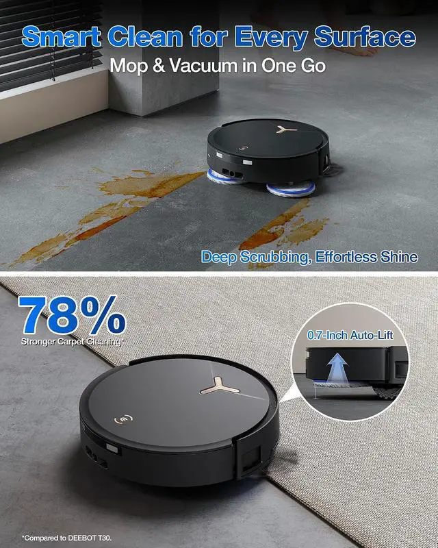 Alt view image 2 of 5 - ECOVACS DEEBOT T50 MAX PRO Omni Robot Vacuum and Mop, 18,500Pa Suction, 18mm Auto-Lift, ZeroTangle &TruEdge 2.0, AIVI 3.0 Obstacle Avoidance, Auto Hot Water Mop Wash/Dry/Refill, Self-Emptying