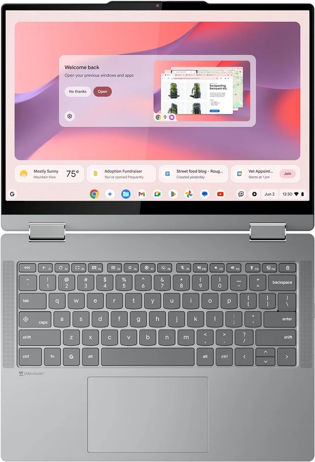 Alt view image 4 of 5 - Lenovo Chromebook 2-in-1 - Lightweight Laptop - Google Gemini - Intel® N150 CPU - 14" WUXGA IPS Touchscreen Display - 4GB RAM - 128GB UFS Storage - Integrated Intel® Graphics - Luna Grey