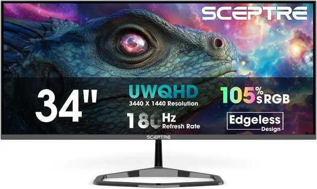 Alt view image 2 of 6 - Sceptre 34-inch Prime Gaming Monitor 3440 x 1440 up to 180Hz DisplayPort HDMI Build-in Speakers, Machine Black 2027 (E345B-QU180D Series)