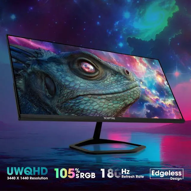 Alt view image 4 of 6 - Sceptre 34-inch Prime Gaming Monitor 3440 x 1440 up to 180Hz DisplayPort HDMI Build-in Speakers, Machine Black 2027 (E345B-QU180D Series)