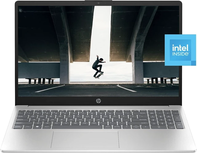 Main image of HP 15 Laptop, HD Touchscreen, Intel Processor N200, 4 GB RAM, 128 GB UFS, Intel UHD Graphics, Windows 11 Home in S Mode, 15-fd0010nr (2023),Silver