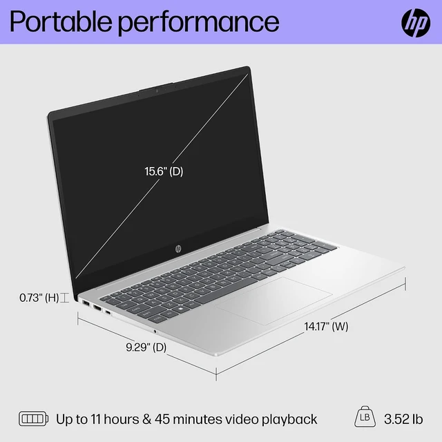 Alt view image 4 of 4 - HP 15 Laptop, HD Touchscreen, Intel Processor N200, 4 GB RAM, 128 GB UFS, Intel UHD Graphics, Windows 11 Home in S Mode, 15-fd0010nr (2023),Silver