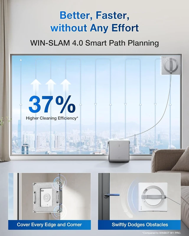 Alt view image 3 of 6 - ECOVACS WINBOT W2 PRO Omni Portable Window Cleaning Robot with Multi-Functional Station, Charging While Working, Intelligent Cleaning with Triple Nozzle Water Sprayer, 12-Level Protection