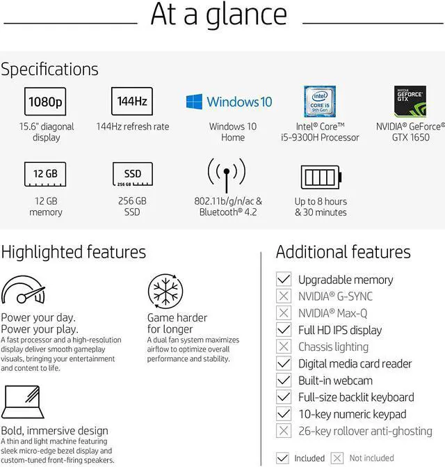 Alt view image 3 of 7 - HP Pavilion Gaming 15-Inch Laptop, Intel Core i5-9300H, NVIDIA GeForce GTX 1650, 12GB RAM, 256GB SSD, Windows 10 (15-dk0041nr, Black) Notebook PC Computer