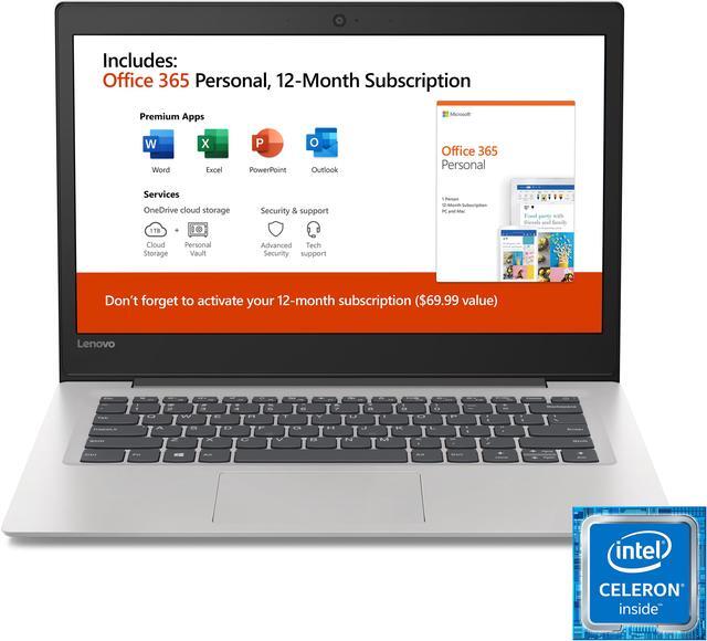 Main image of Lenovo Ideapad 130s 14.0" Laptop, Windows 10, Intel Celeron N4000 Dual-Core Processor, 4GB Memory, 64GB Storage, Office 365 1 Year Subscription. Mineral Grey - 81KU000FUS