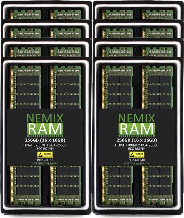 Main image of NEMIX RAM 256GB (16X16GB) DDR4 3200MHZ PC4-25600 1Rx8 1.2V CL22 288-PIN ECC RDIMM Registered Server Memory KIT Compatible with THINKMATE Supermicro SuperServer 620P-TR, 620P-TRT, 220P-C9R, 220P-C9RT