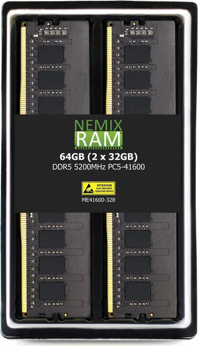 Main image of NEMIX RAM 64GB (2X32GB) DDR5 5200MHZ PC5-41600 2Rx8 1.1V 288-PIN ECC Unbuffered UDIMM Memory KIT
