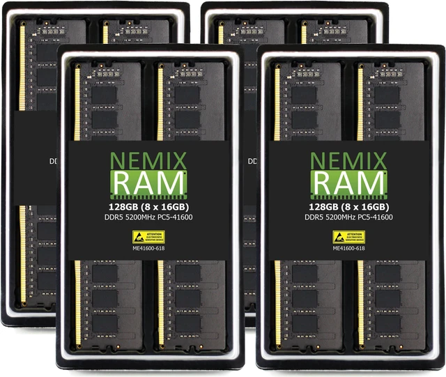 Main image of NEMIX RAM 128GB (8X16GB) DDR5 5200MHZ PC5-41600 1Rx8 1.1V 288-PIN ECC Unbuffered UDIMM Memory KIT