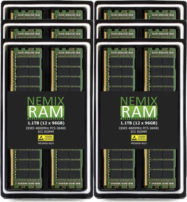 Main image of NEMIX RAM 1.1TB (12X96GB) DDR5 4800MHZ PC5-38400 2Rx4 1.1V CL40 288-PIN ECC RDIMM Registered Server Memory KIT Compatible with THINKMATE Supermicro SuperServer 421GE-TNRT SuperServer 421GE-TNRT3