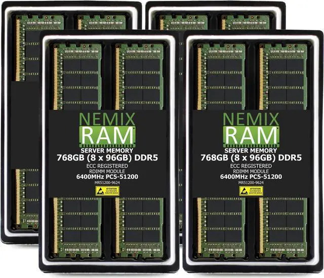 Main image of NEMIX RAM 768GB (8X96GB) DDR5 6400MHZ PC5-51200 2Rx4 1.1V CL52 288-PIN ECC RDIMM Registered Server Memory KIT Compatible with SuperMicro X14SBW-TF