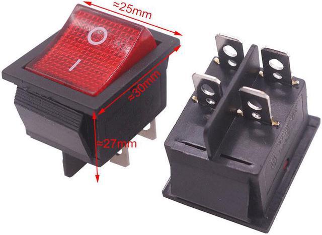 ON/OFF 2-Position 4Pin DPST Button Boat Rocker Switch 31*25mm KCD4 Red  Light for AC 20A 125V 16A 250V